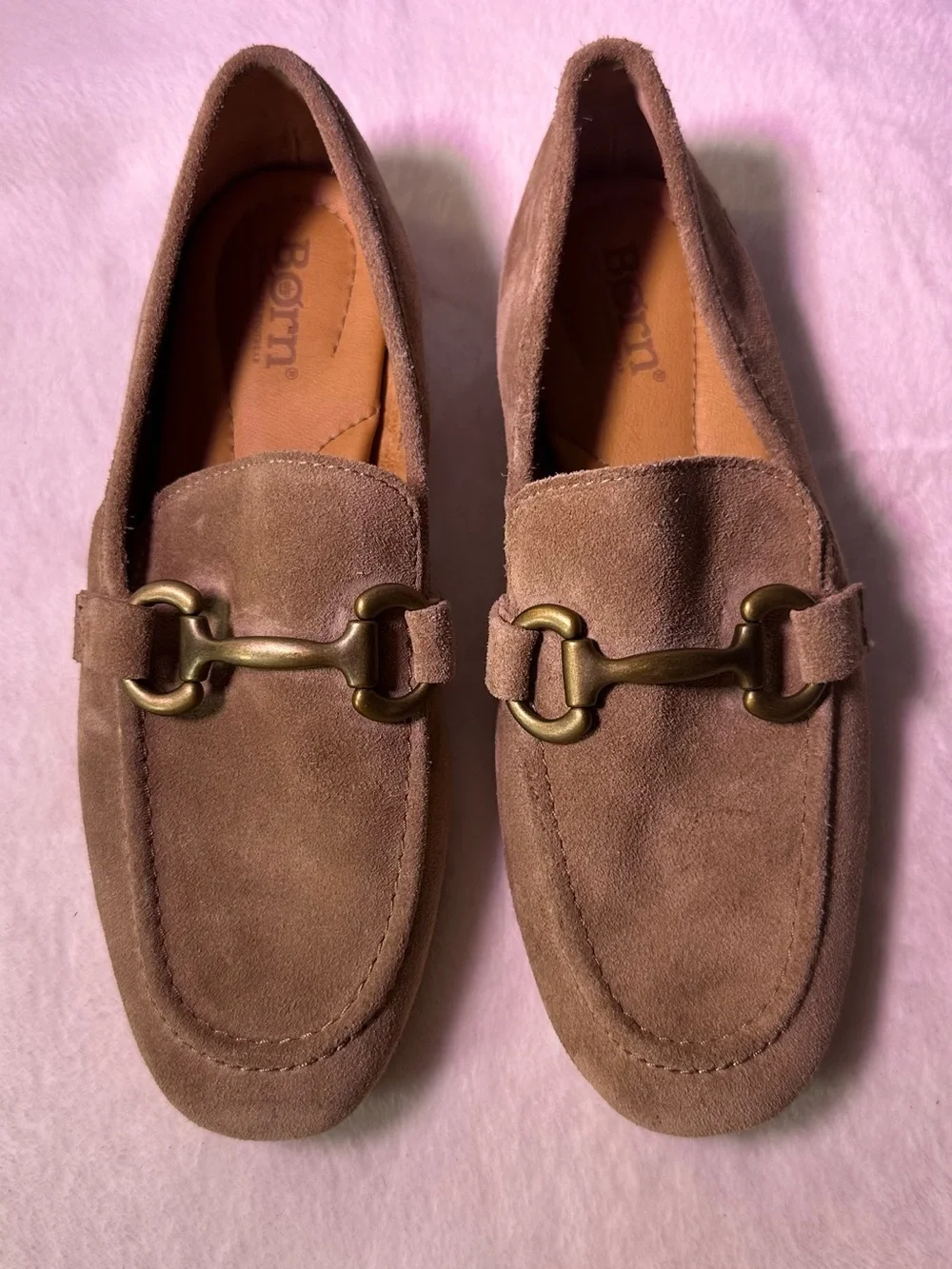 Born Suede Loafers with Metal Bit - Tan
